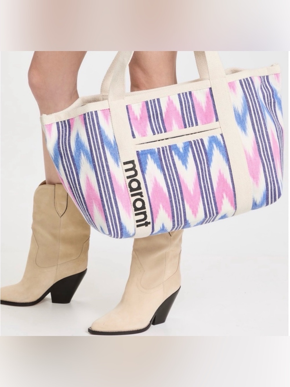 Isabel Marant Darwin Ikat Stripe Jacquard Canvas Tote Bag Ecru White